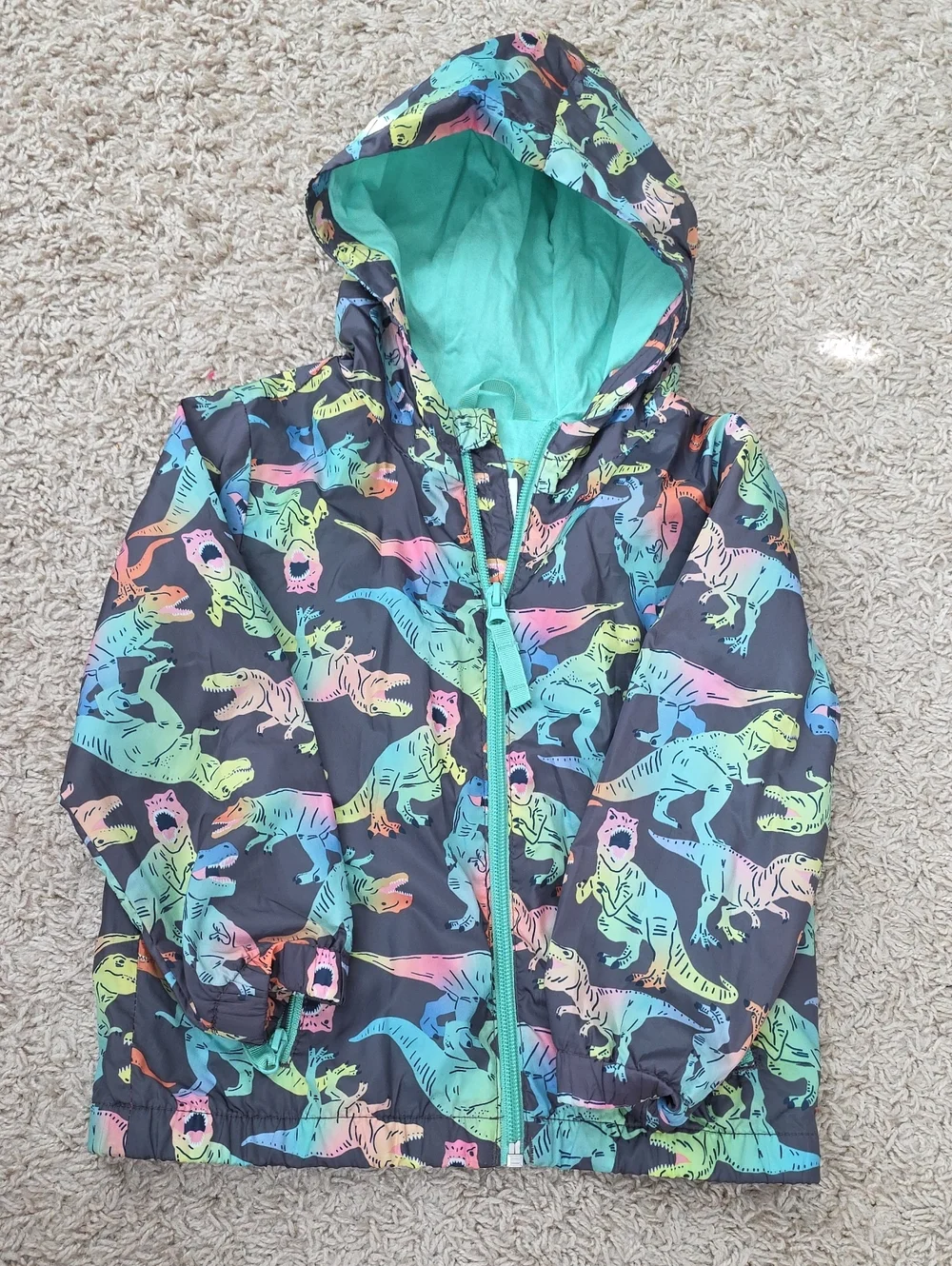 Cat & Jack Mint Green Hooded Jacket with Multicolor Dinosaur Print